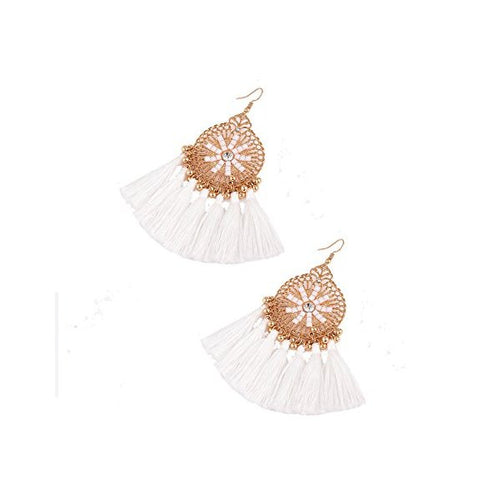 HSWE Multicolored Short Wool Tassel Earrings for Women Colorized Thread Fringe Earrings for Girls - superazone