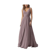 Yilis Double V Neck Elegant Long Bridesmaid Dress Chiffon Wedding Evening Dress Plum US6 - superazone