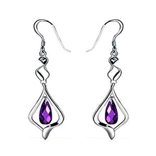 Mother Day Gift 18k Gold Plated Purple Crystal Fashion 925 Sterling Silver Dangle Earrings for Women - superazone