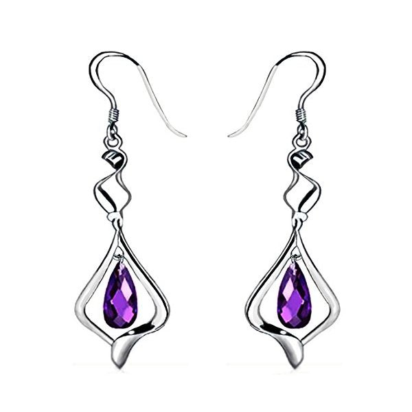 Mother Day Gift 18k Gold Plated Purple Crystal Fashion 925 Sterling Silver Dangle Earrings for Women - superazone