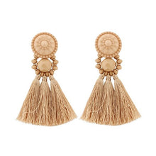 boderier Bohemian Statement Thread Tassel Chandelier Drop Dangle Earrings with Cassandra Button Stud - superazone