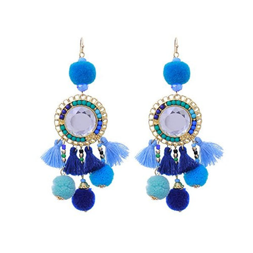 Rosemarie Collections Women s Pom Pom and Tassel Statement Drop Earrings - superazone