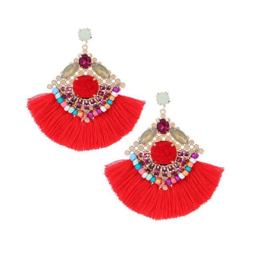 Crystal Beaded Tassel Dangle Earrings Vintage Statement Tassel Dangle Earrings for Women - superazone