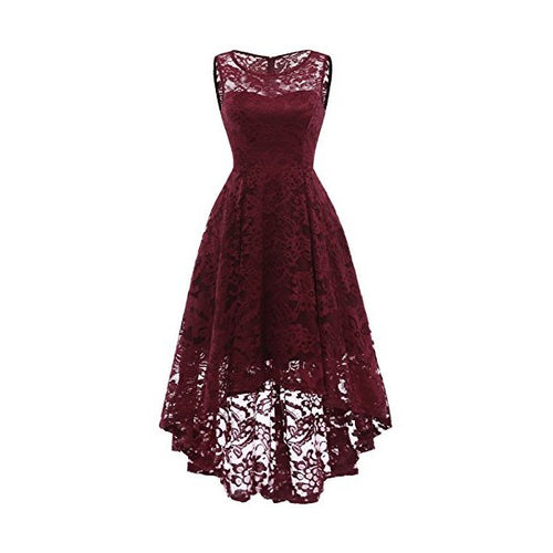 MUADRESS 6006 Women s Vintage Floral Lace Sleeveless Hi Lo Cocktail Formal Swing Dress Burgundy XS - superazone