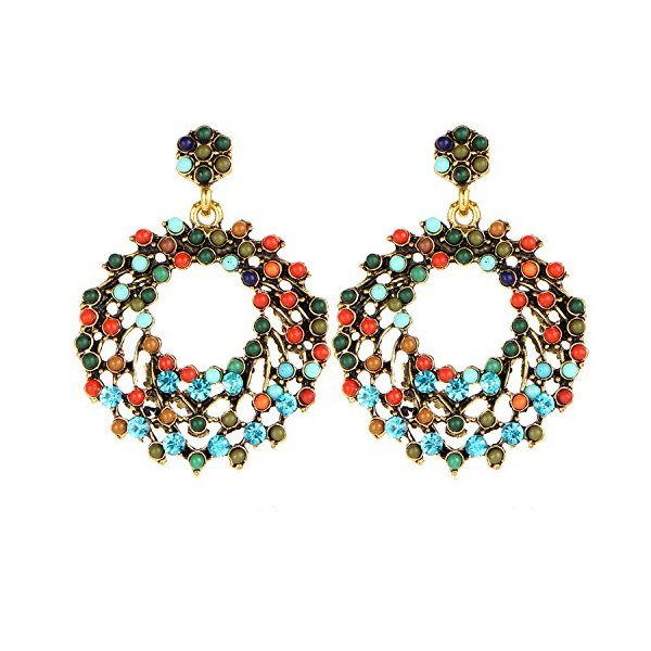 YUNJIYIFANG Colorful Bohemia Luxury Romantic Retro Hollow Round Beads Earrings For Women - superazone