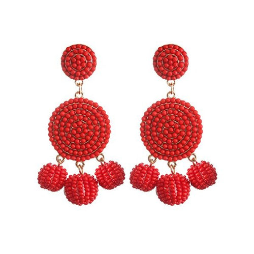 ELEARD Beaded Earrings Elegant Soriee Dangle Bead Disc Bead 3 Ball Dangle Ear Drop Bead Tassel Earrings for Women Girl - superazone