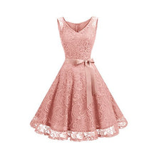 Dressystar Women Floral Lace Bridesmaid Party Dress Short Prom Dress V Neck L Blush - superazone