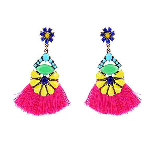 JUST N1 Women s Girls Elegant Jewellery Handmade Bohemia Ethnic Tassels Dangle Stud Earrings Eardrop Red - superazone