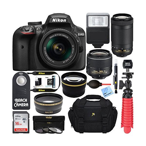 Nikon D3400 24 2MP DSLR Camera with AF P 18 55 VR and 70 300m Lenses 1573B Certified Refurbished 18 55 VR and 70 300 2 Le - superazone